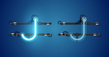 Gerçekçi parlayan mavi neon charcter ve kapalı