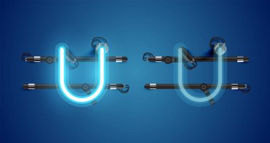 Gerçekçi parlayan mavi neon charcter ve kapalı