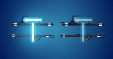 Gerçekçi parlayan mavi neon charcter ve kapalı