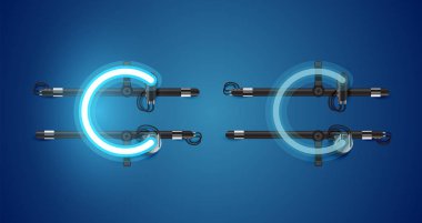 Gerçekçi parlayan mavi neon charcter ve kapalı