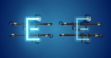 Gerçekçi parlayan mavi neon charcter ve kapalı