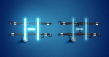 Gerçekçi parlayan mavi neon charcter ve kapalı