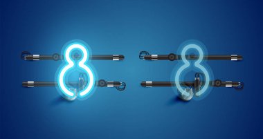 Gerçekçi parlayan mavi neon charcter ve kapalı