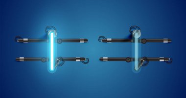 Gerçekçi parlayan mavi neon charcter ve kapalı