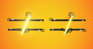 Gerçekçi parlayan sarı neon charcter ve kapalı