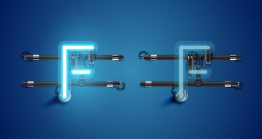 Gerçekçi parlayan mavi neon charcter ve kapalı