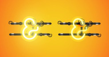 Gerçekçi parlayan sarı neon charcter ve kapalı