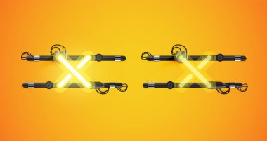 Gerçekçi parlayan sarı neon charcter ve kapalı