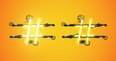 Gerçekçi parlayan sarı neon charcter ve kapalı