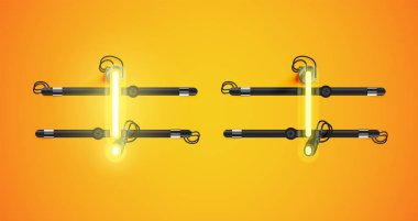 Gerçekçi parlayan sarı neon charcter ve kapalı