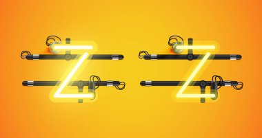 Gerçekçi parlayan sarı neon charcter ve kapalı