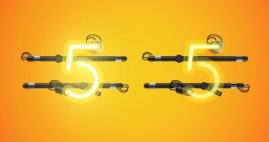 Gerçekçi parlayan sarı neon charcter ve kapalı