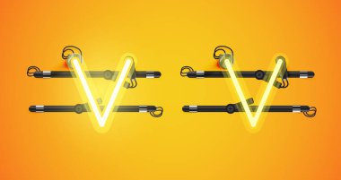 Gerçekçi parlayan sarı neon charcter ve kapalı