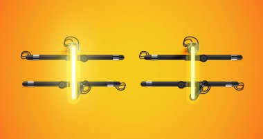 Gerçekçi parlayan sarı neon charcter ve kapalı