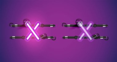 Gerçekçi parlayan mor neon charcter ve kapalı