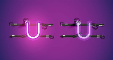 Gerçekçi parlayan mor neon charcter ve kapalı