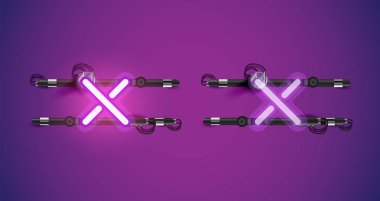 Gerçekçi parlayan mor neon charcter ve kapalı