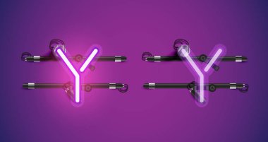 Gerçekçi parlayan mor neon charcter ve kapalı