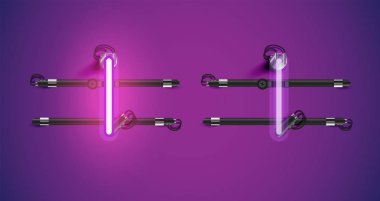 Gerçekçi parlayan mor neon charcter ve kapalı