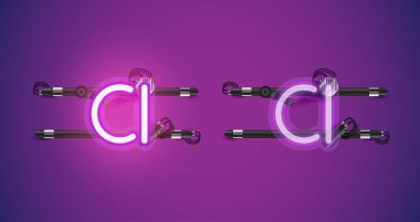 Gerçekçi parlayan mor neon charcter ve kapalı