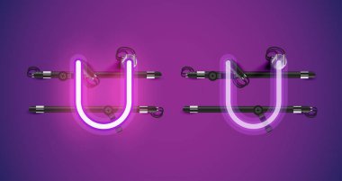 Gerçekçi parlayan mor neon charcter ve kapalı