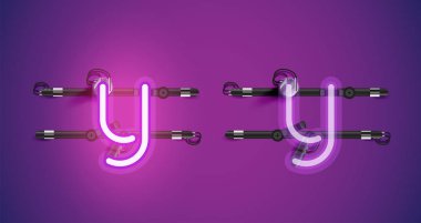 Gerçekçi parlayan mor neon charcter ve kapalı