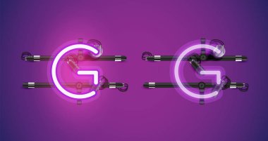 Gerçekçi parlayan mor neon charcter ve kapalı