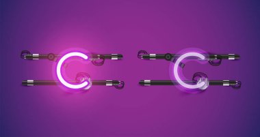 Gerçekçi parlayan mor neon charcter ve kapalı