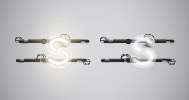 Gerçekçi parlayan gri neon charcter ve kapalı