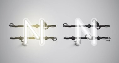 Gerçekçi parlayan gri neon charcter ve kapalı