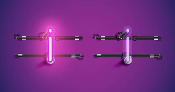 stock vector Realistic glowing purple neon charcter on and off