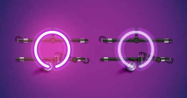 Caractère néon violet lumineux réaliste allumé et éteint — Image vectorielle