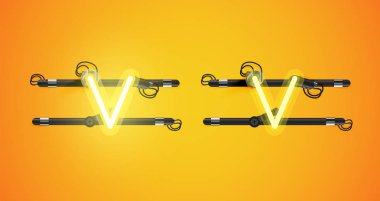 Gerçekçi parlayan sarı neon charcter ve kapalı