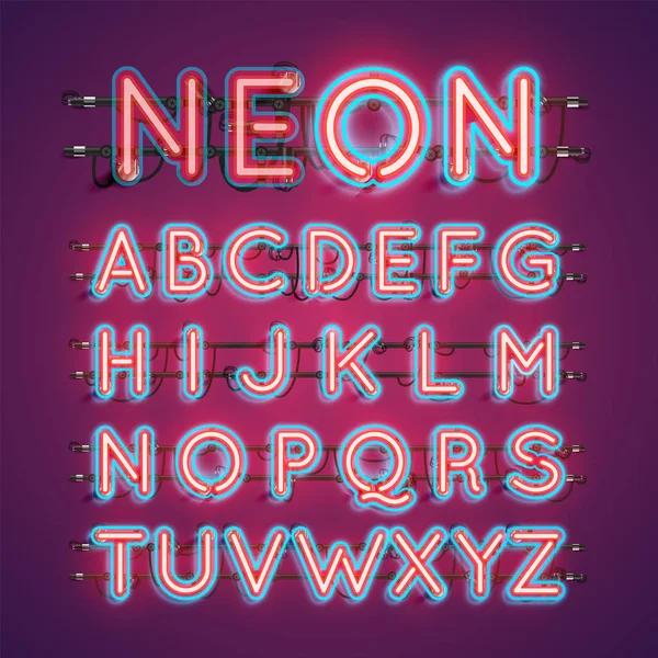 Twee gekleurde dubbele beroerte Neon karakter set, vector illustratie — Stockvector