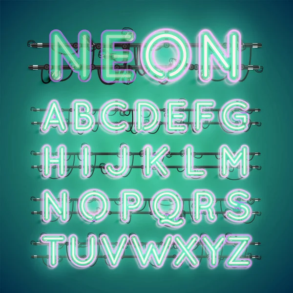 Realistische gloeiende dubbele neon en aan en uit — Stockvector