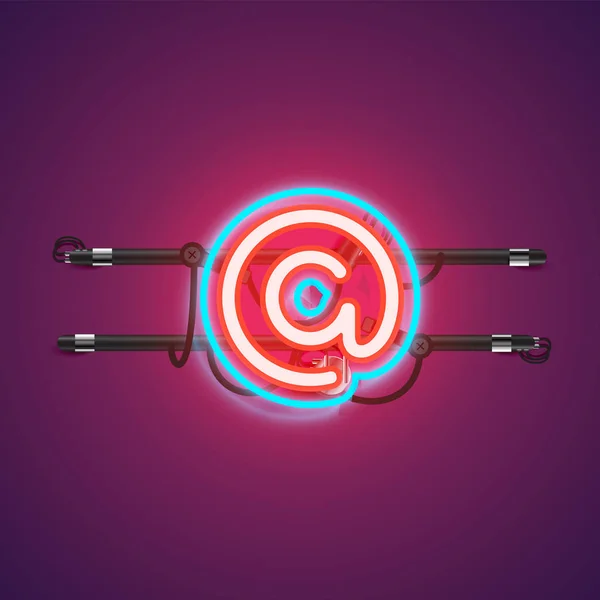 Carattere al neon doppio incandescente realistico da un set di caratteri con conso — Vettoriale Stock
