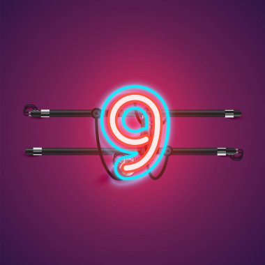 Bir fontset gerçekçi parlayan çift neon charcter, vektör il