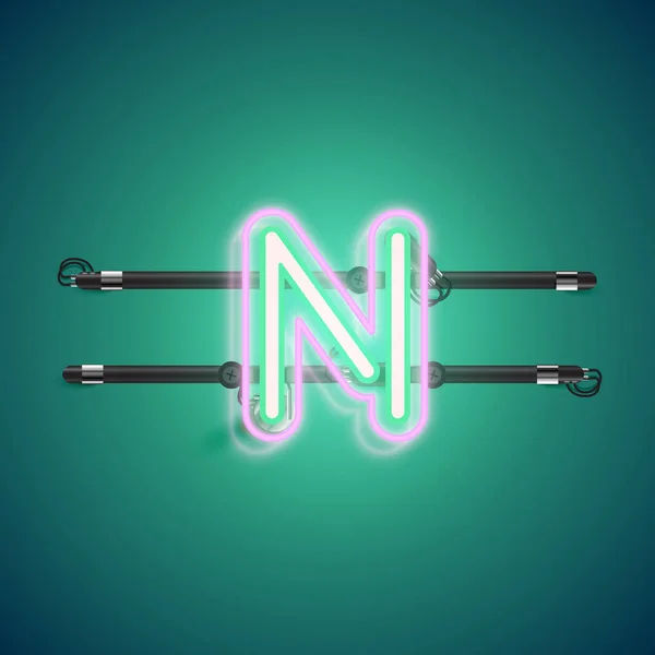 Doppio neon charcter luminoso realistico acceso e spento da una serie completa di caratteri — Vettoriale Stock