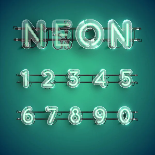 Realistická neonová znaková sada s plastovým pouzdtorem, vektorová ilustrace — Stockový vektor