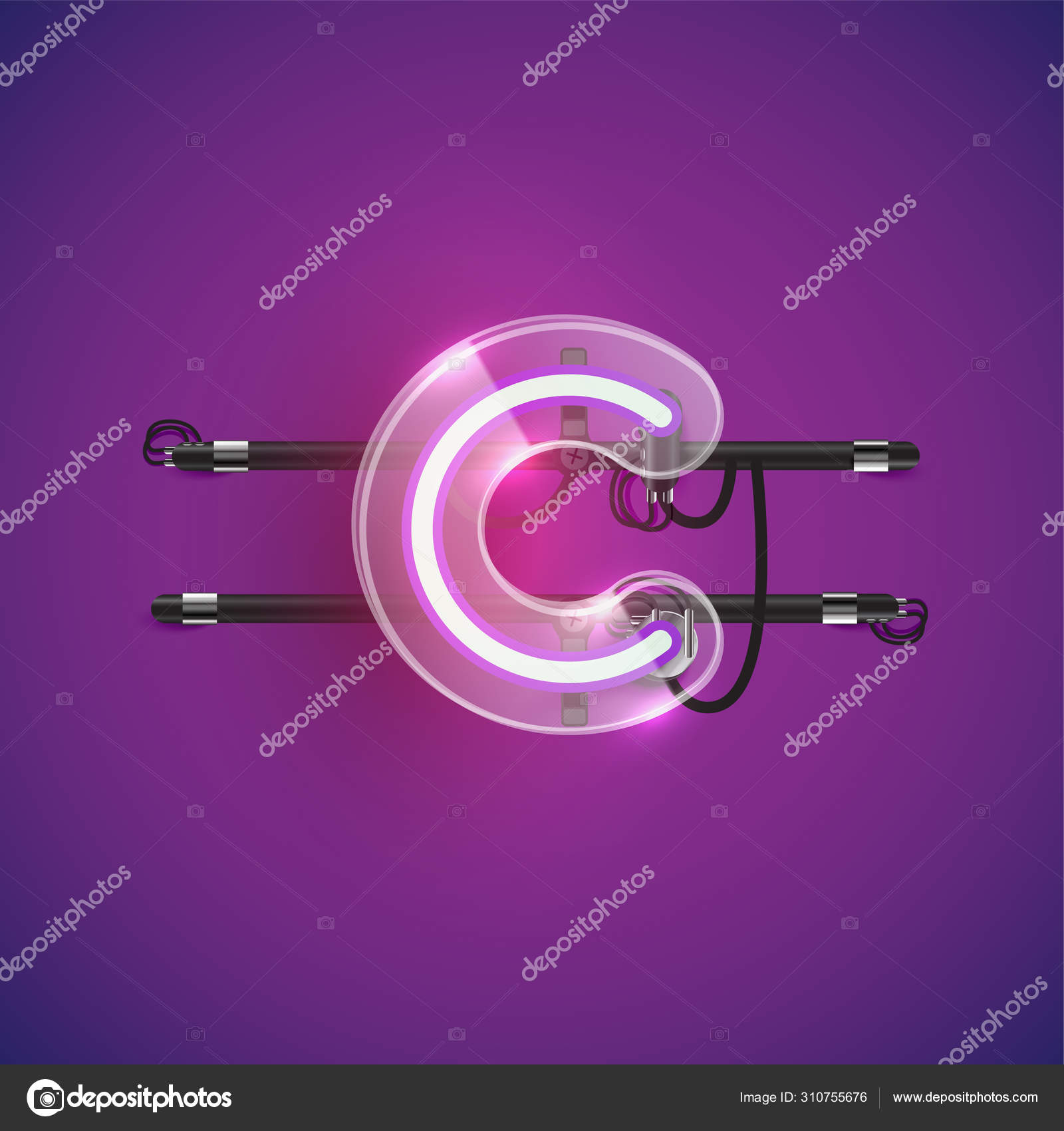 Realistic neon C character with plastic case around, vector illu Stock ...
