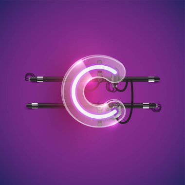 Plastik kutulu gerçekçi neon C karakteri, illu vektörü