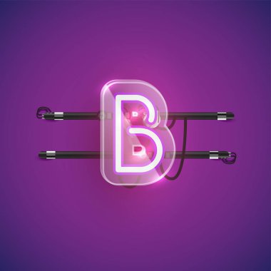 Plastik kutulu gerçekçi neon B karakteri, illu vektörü