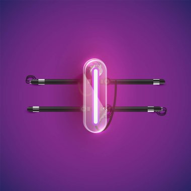 Plastik kutulu gerçekçi neon I karakteri, illu vektörü