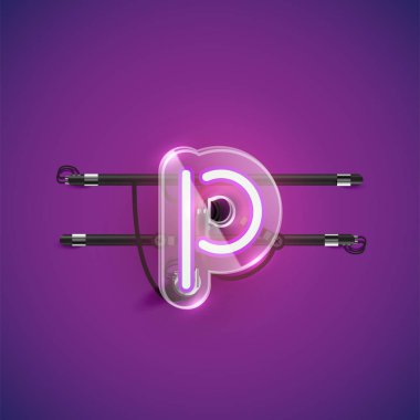 Plastik kutulu gerçekçi neon P karakteri, illu vektörü