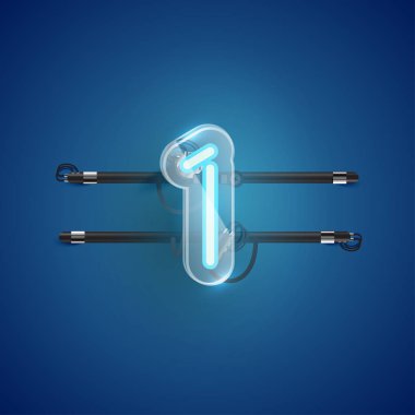 Plastik kutulu gerçekçi neon 1 karakter, illu vektörü