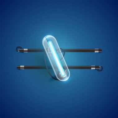 Gerçekçi neon ters çizgi karakteri etrafta plastik kılıfla,