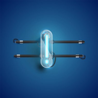 Plastik kutu AR ile gerçekçi neon 'ünlem işareti' karakteri