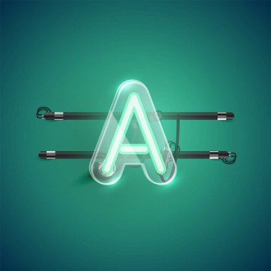 Gerçekçi neon ışığı. Plastik kaplı bir karakter. İllu vektörü.