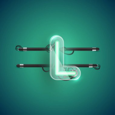 Plastik kutulu gerçekçi neon L karakteri, illu vektörü