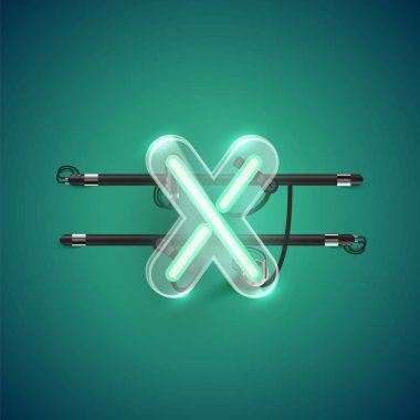 Plastik kutulu gerçekçi neon X karakteri, illu vektörü